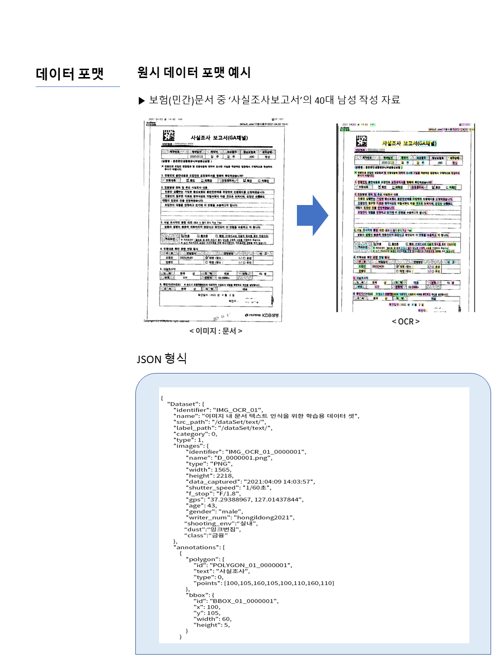 금융업 특화 문서 OCR- 데이터 포맷- 원시 데이터 포맷 예시