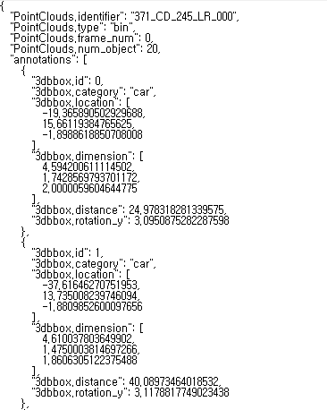 주간 도심도로 3D Cuboid 어노테이션파일 예시
